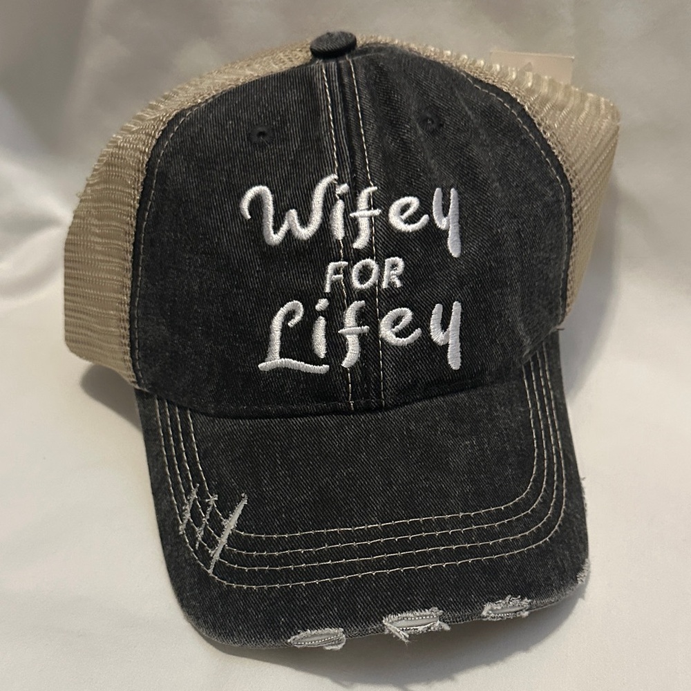 Katydid Wifey for Lifey Trucker Hat Black Tan Bride Bachelorette